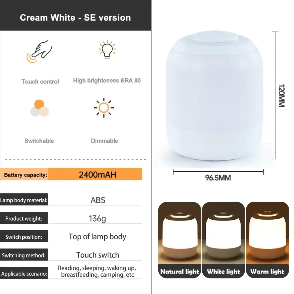 Minimalist white and black led touch night light bedroom lamp