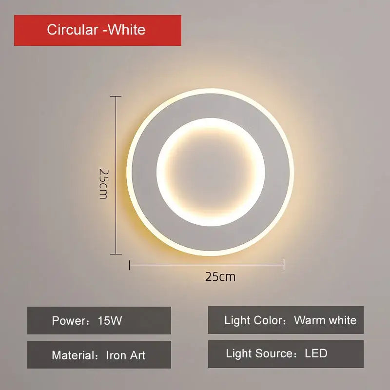 Modern black & white touch switch wall light bedroom ring lamp