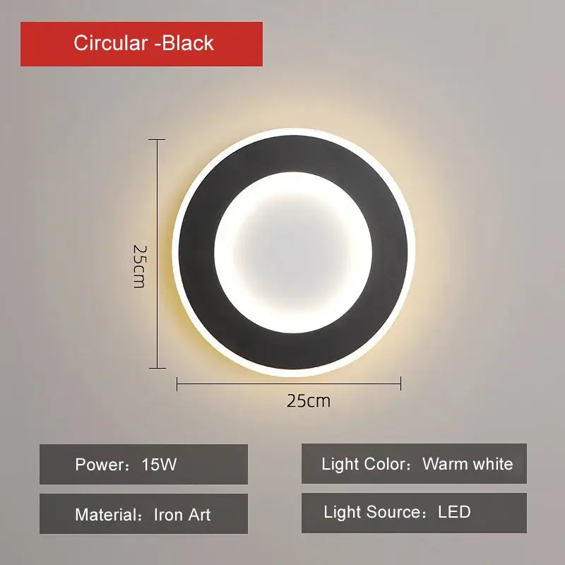 Modern black & white touch switch wall light bedroom ring lamp