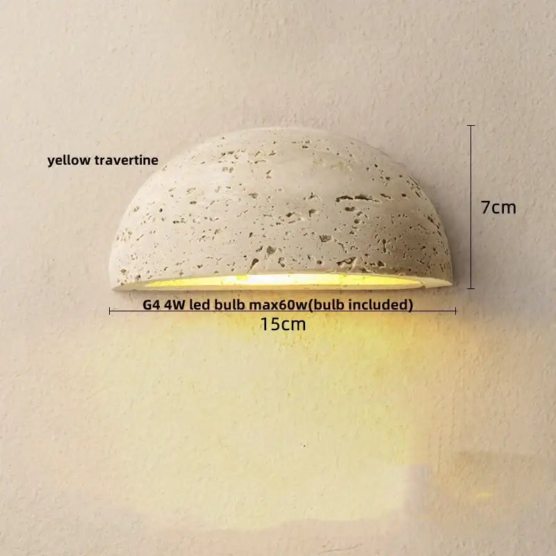 Textured travertine wall light – porch warm yellow sconce
