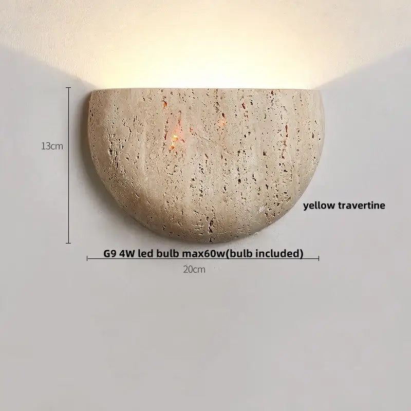 Textured travertine wall light – porch warm yellow sconce