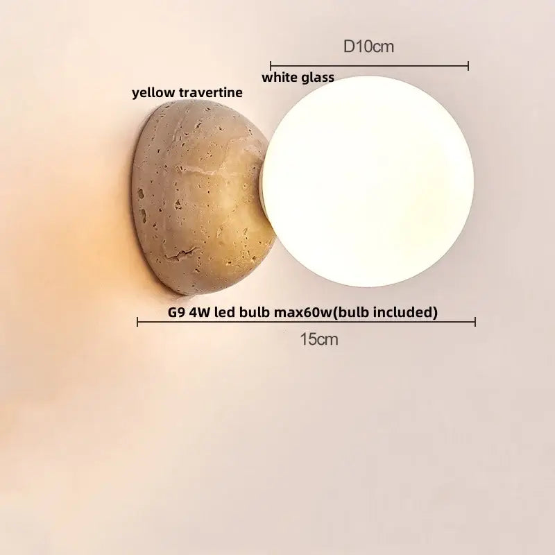 Textured travertine wall light – porch warm yellow sconce