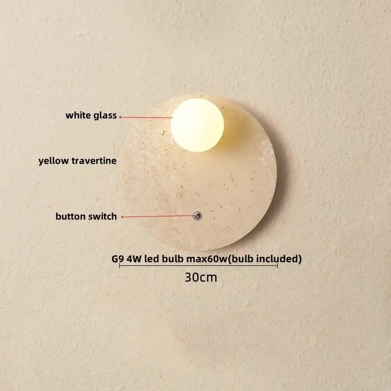 Textured travertine wall light – porch warm yellow sconce