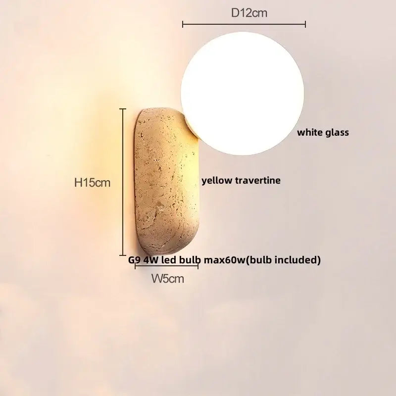 Textured travertine wall light – porch warm yellow sconce
