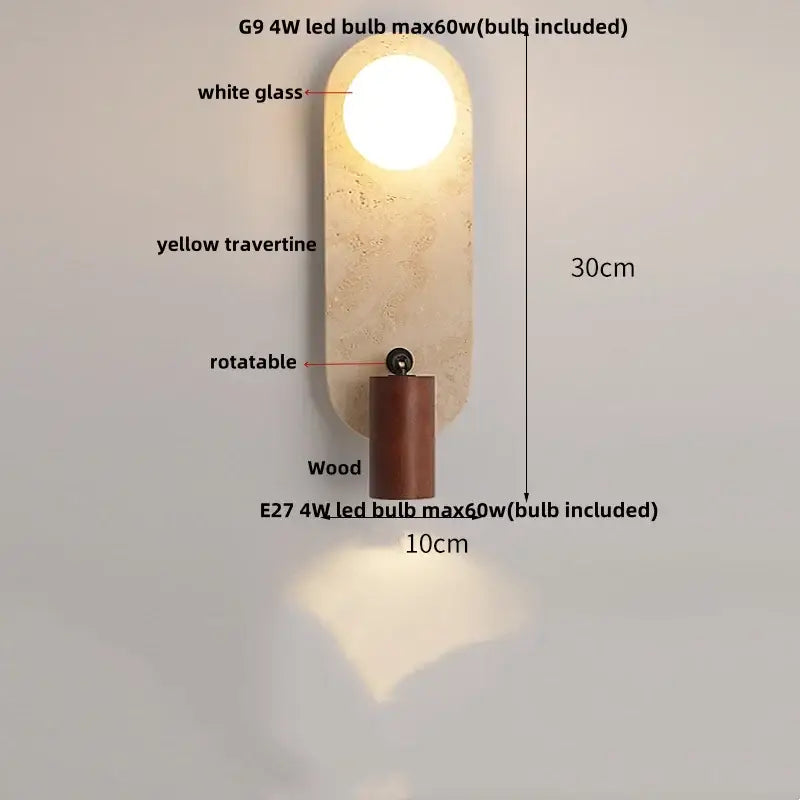 Textured travertine wall light – porch warm yellow sconce