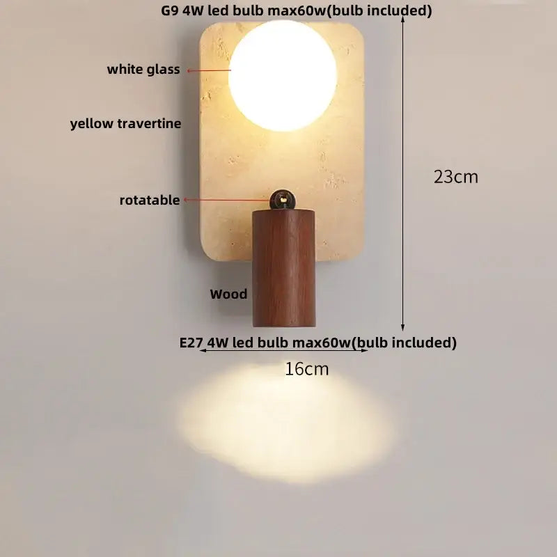 Textured travertine wall light – porch warm yellow sconce