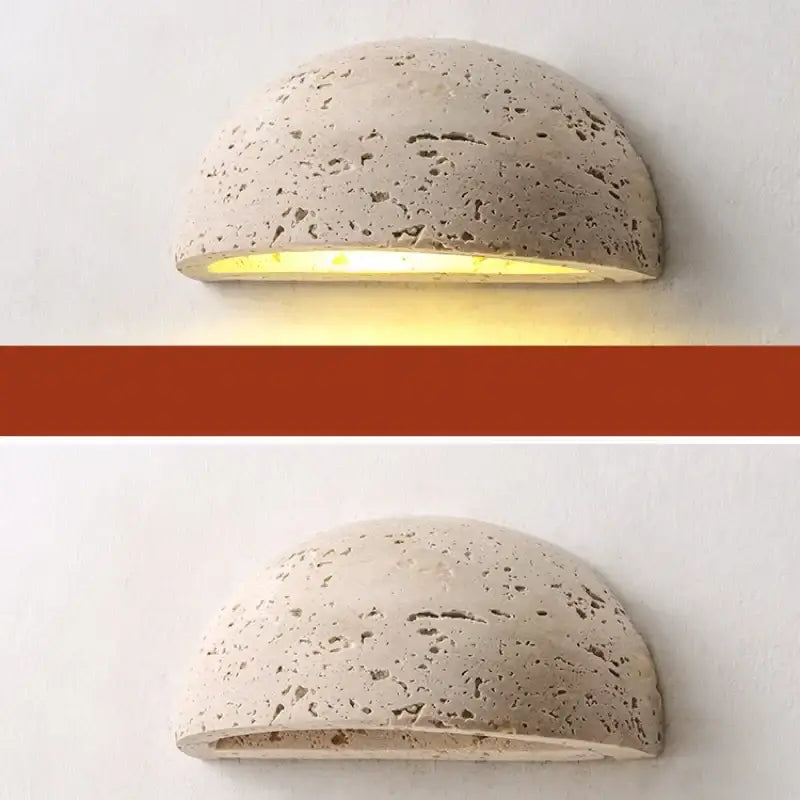 Textured travertine wall light – porch warm yellow sconce