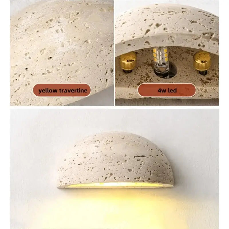 Textured travertine wall light – porch warm yellow sconce
