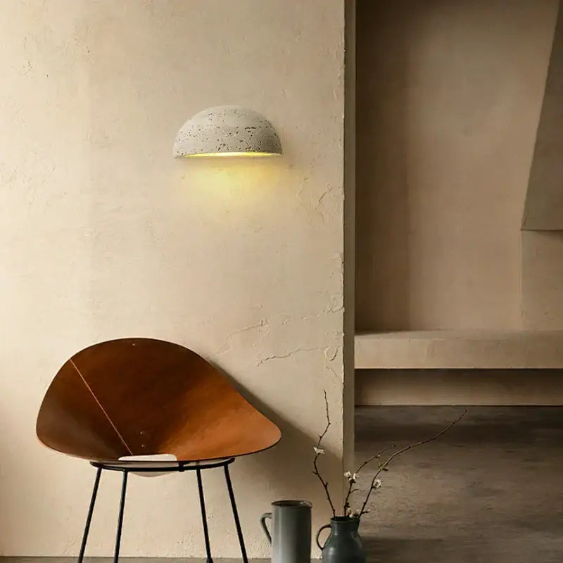 Textured travertine wall light – porch warm yellow sconce