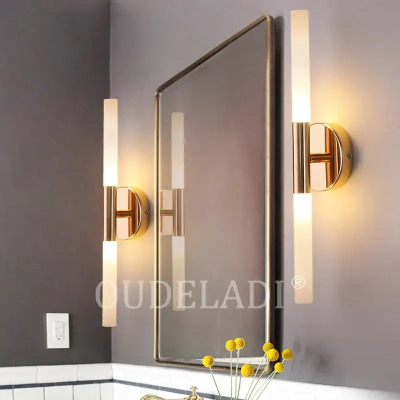 Modern gold led tube wall light bedroom sconce with frosted glass