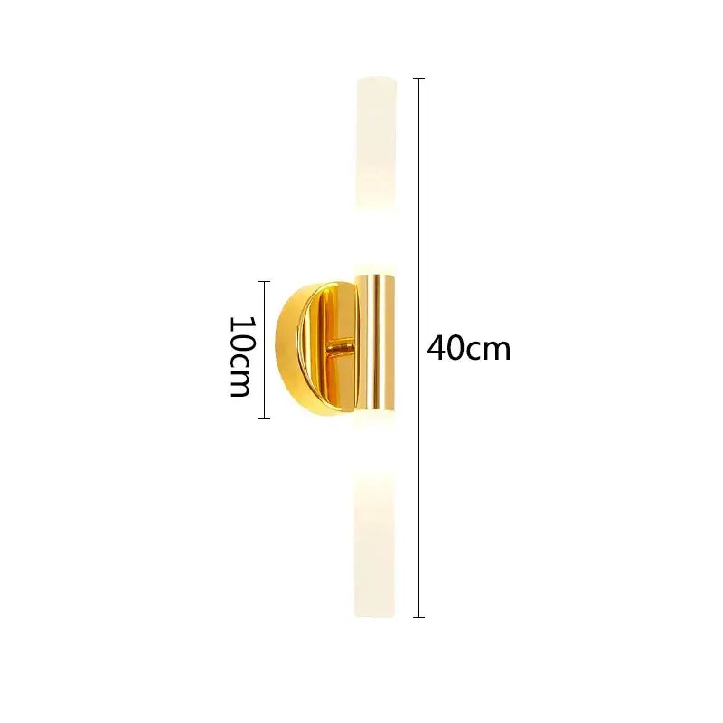 Modern gold led tube wall light bedroom sconce with frosted glass