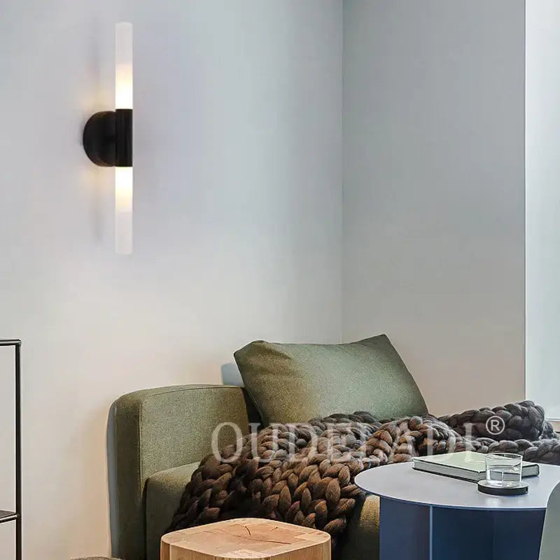 Modern gold led tube wall light bedroom sconce with frosted glass