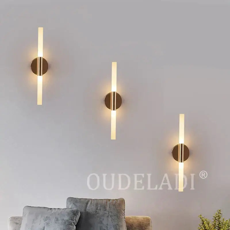 Modern gold led tube wall light bedroom sconce with frosted glass