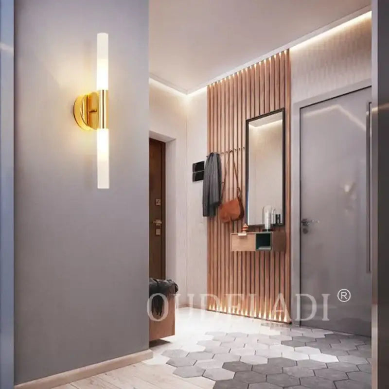 Modern gold led tube wall light bedroom sconce with frosted glass