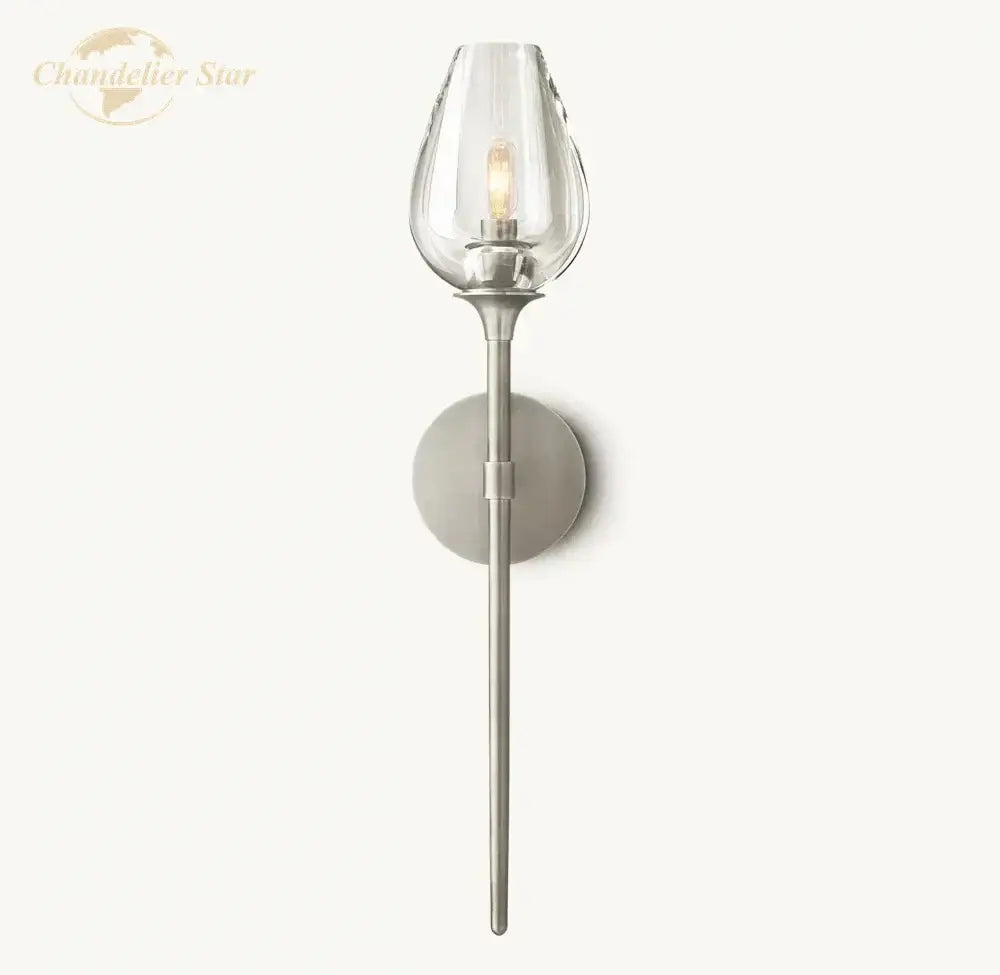 Modern brushed nickel led tulip glass wall sconce bedroom light