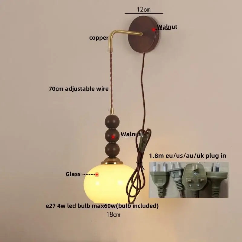 Decorbites led wall orange glass pendant light bedroom brass accent