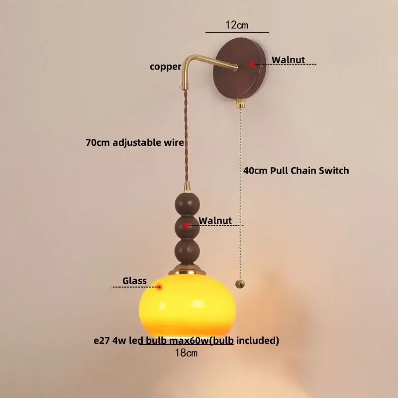Decorbites led wall orange glass pendant light bedroom brass accent