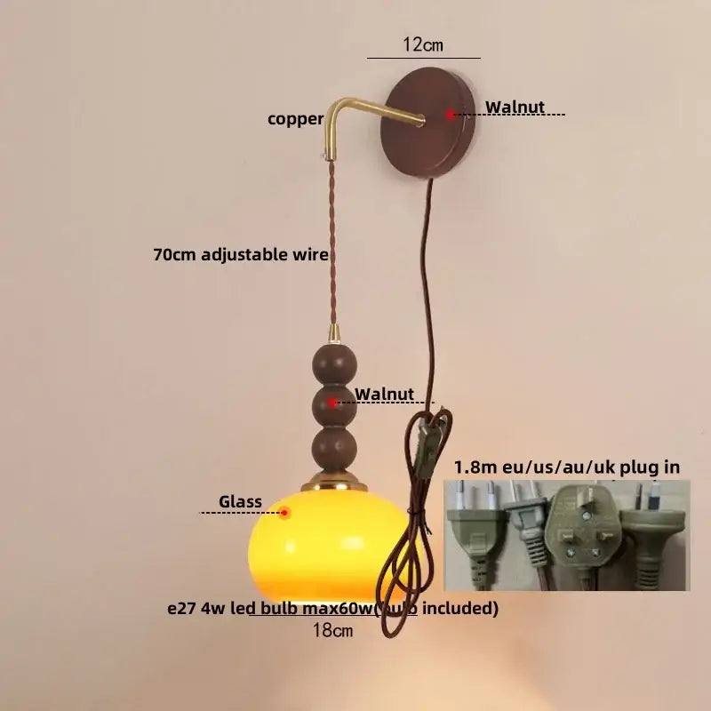 Decorbites led wall orange glass pendant light bedroom brass accent