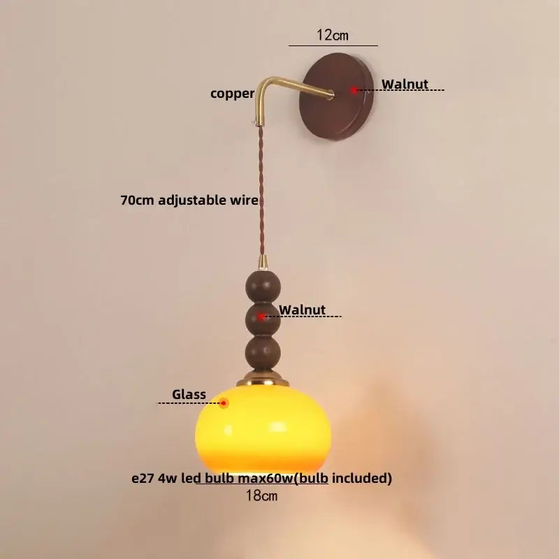 Decorbites led wall orange glass pendant light bedroom brass accent