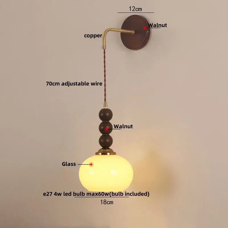 Decorbites led wall orange glass pendant light bedroom brass accent