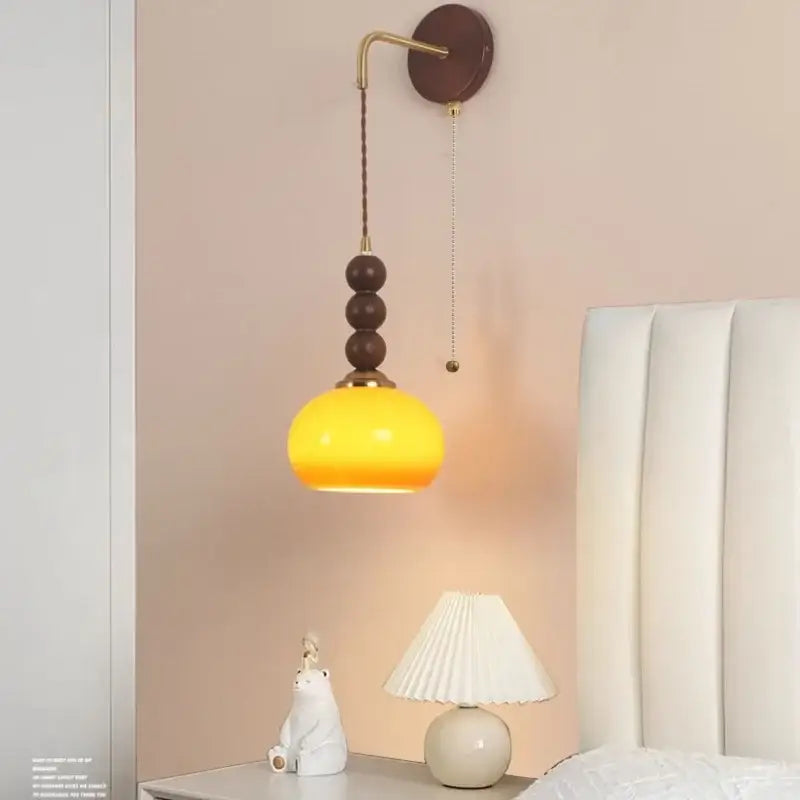 Decorbites led wall orange glass pendant light bedroom brass accent