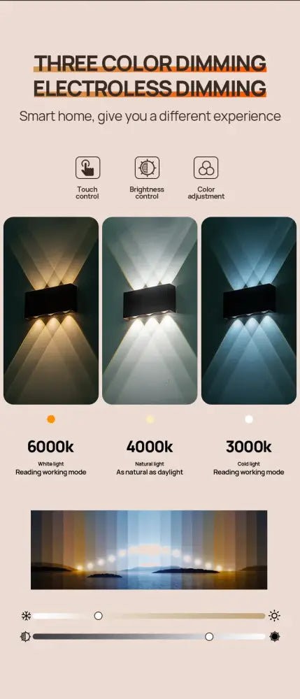 Minimalist wood led wall sconce bedroom dual beam light