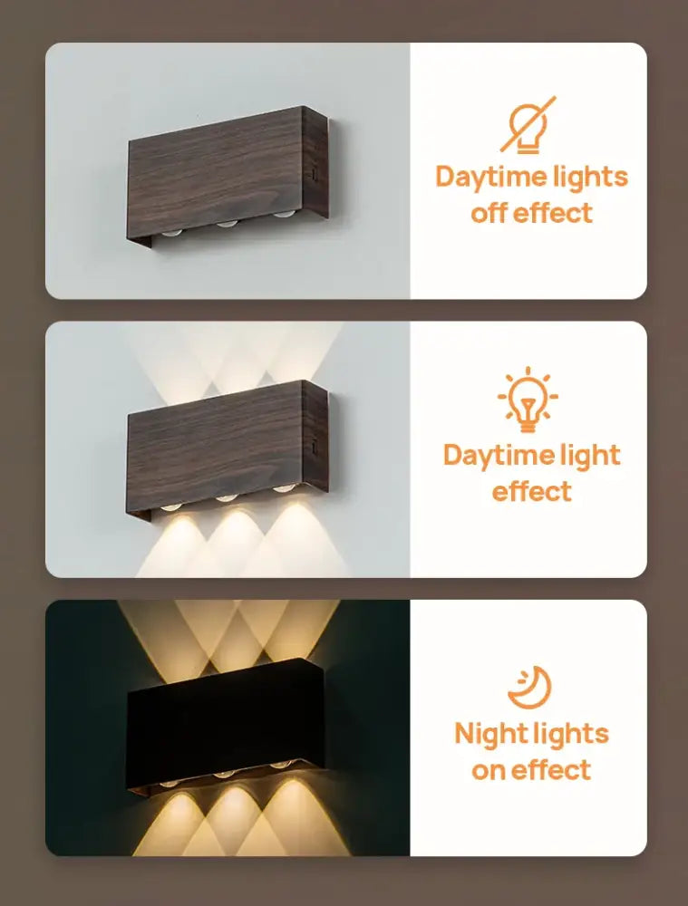 Minimalist wood led wall sconce bedroom dual beam light