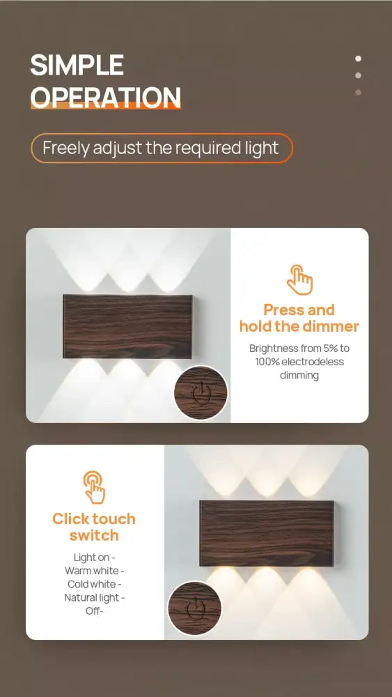 Minimalist wood led wall sconce bedroom dual beam light