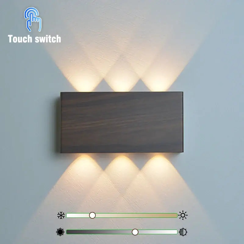 Minimalist wood led wall sconce bedroom dual beam light