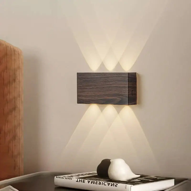 Minimalist wood led wall sconce bedroom dual beam light