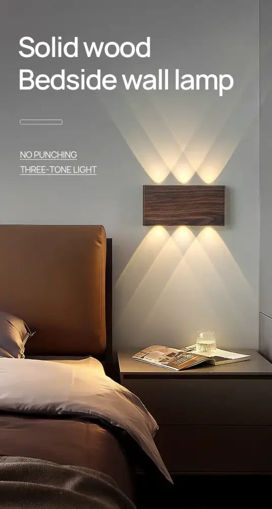 Minimalist wood led wall sconce bedroom dual beam light