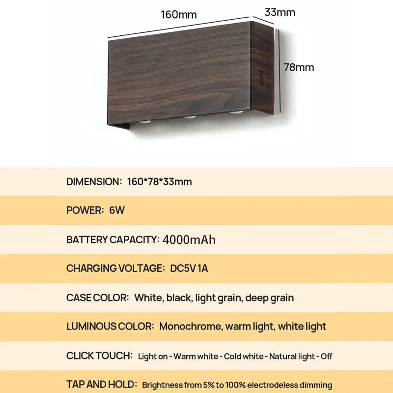 Minimalist wood led wall sconce bedroom dual beam light