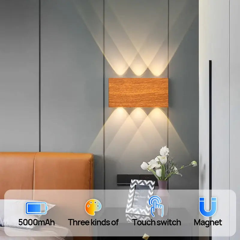Minimalist wood led wall sconce bedroom dual beam light