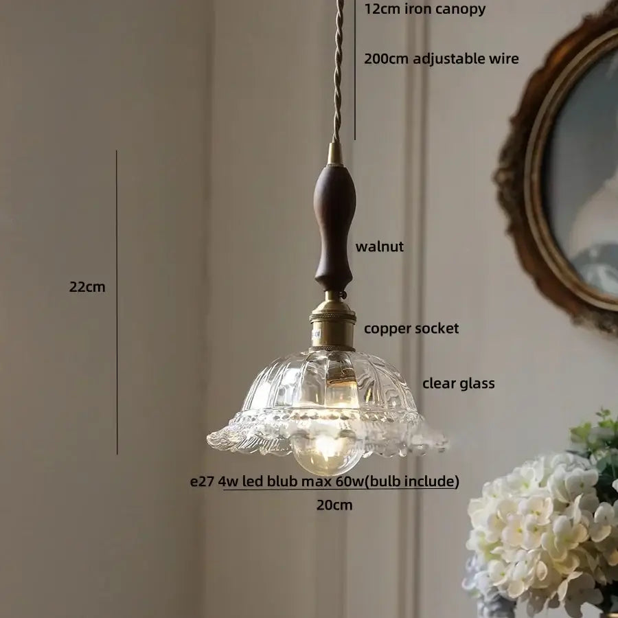 Decorbites led walnut and glass pendant light for dining room