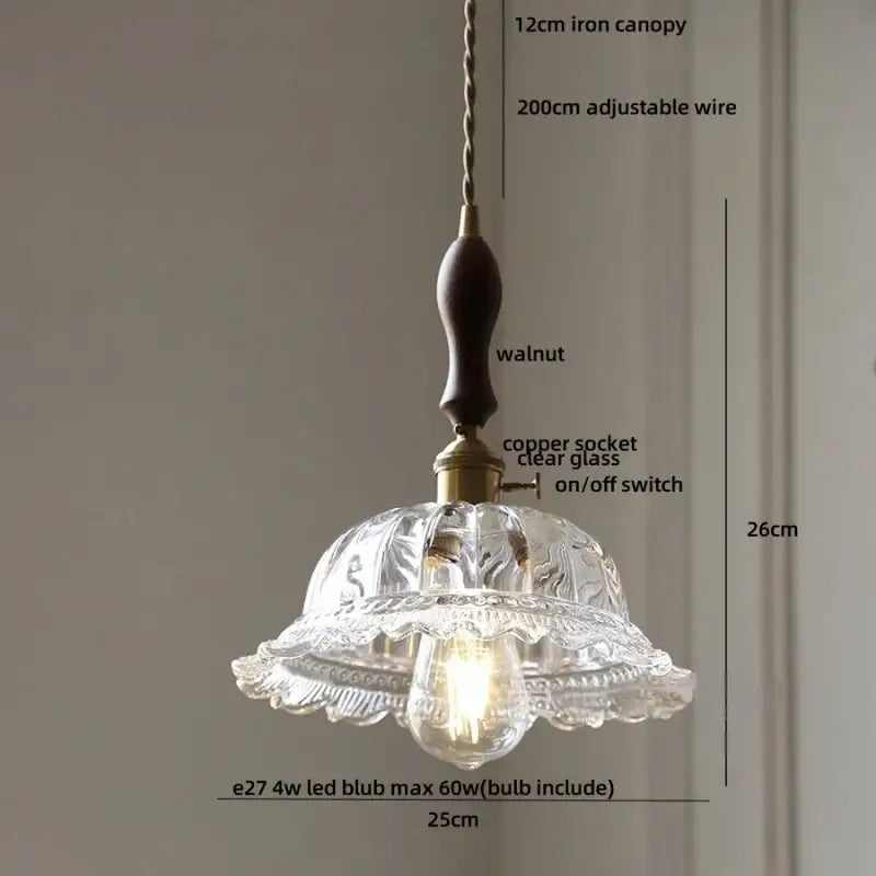 Decorbites led walnut and glass pendant light for dining room