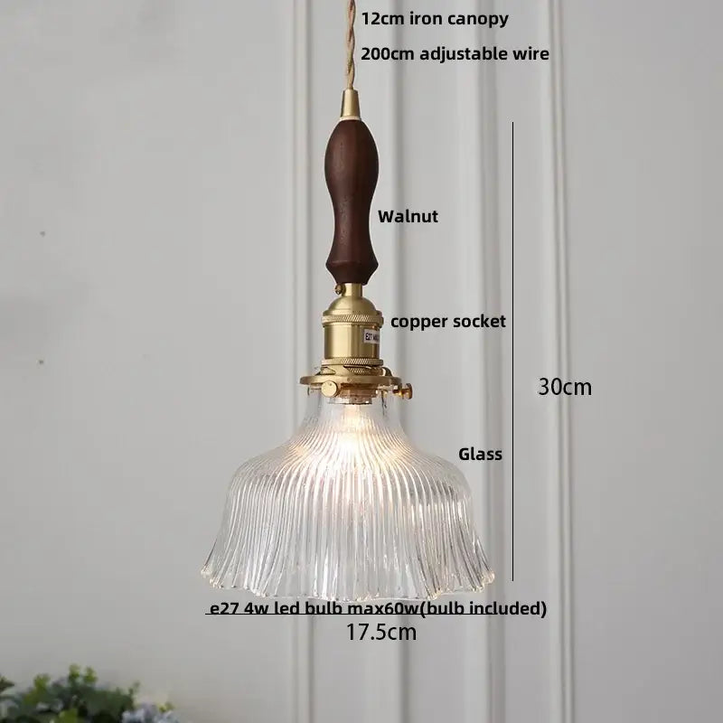 Decorbites led walnut and glass pendant light for dining room