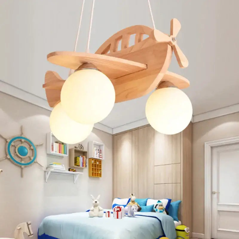 Decorbites led wooden aircraft kids chandelier bedroom pendant light
