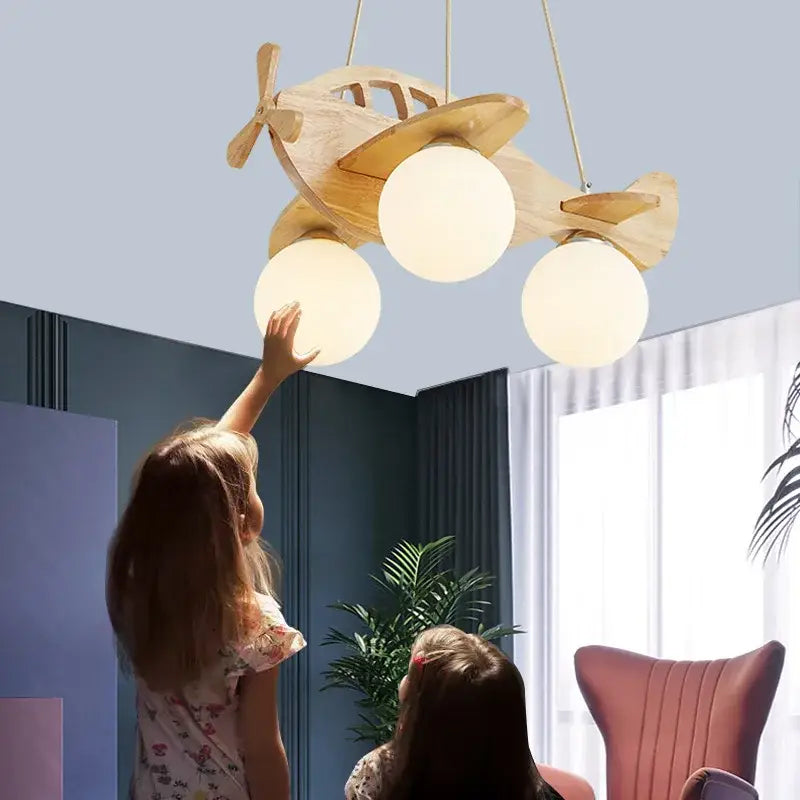 Decorbites led wooden aircraft kids chandelier bedroom pendant light