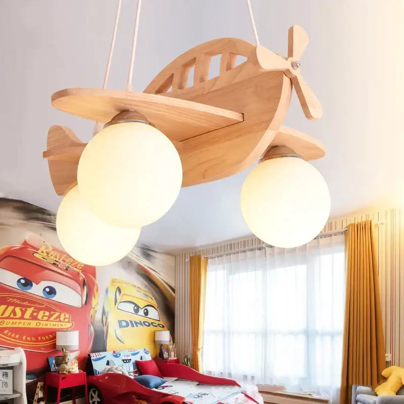 Decorbites led wooden aircraft kids chandelier bedroom pendant light