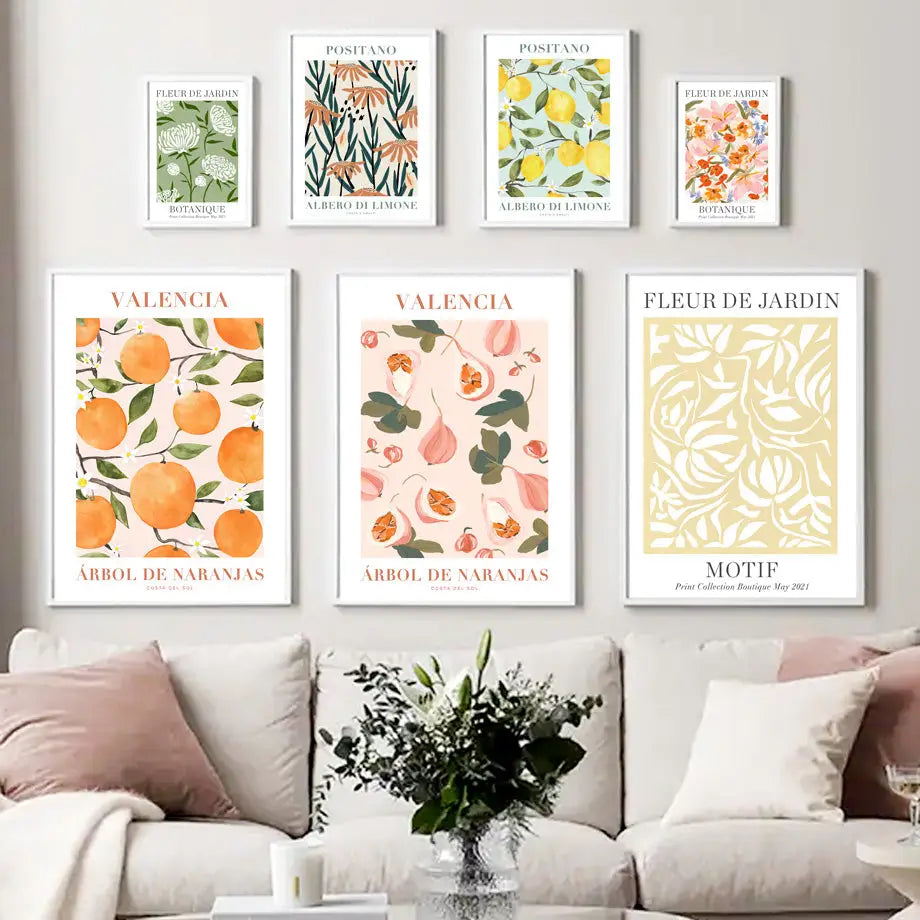 Vintage lemon flower botanical wall art set of 6 kitchen prints