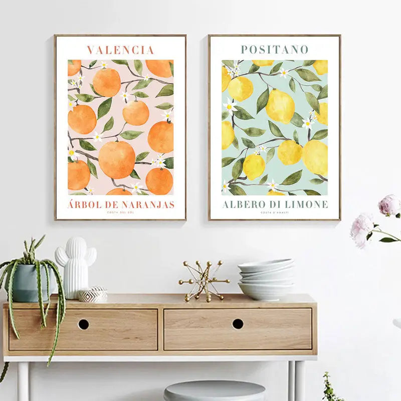 Vintage lemon flower botanical wall art set of 6 kitchen prints