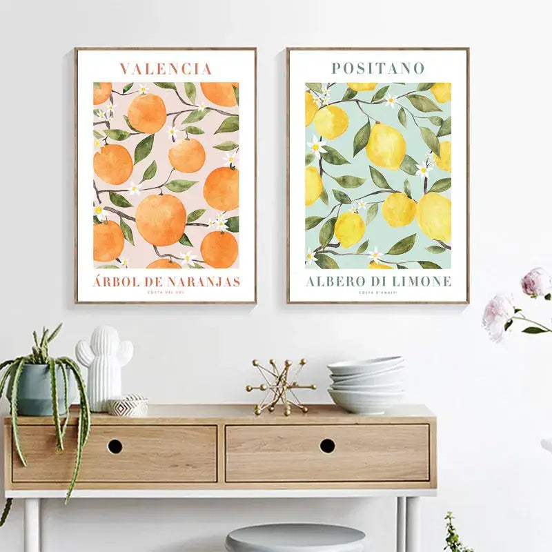 Vintage lemon flower botanical wall art set of 6 kitchen prints