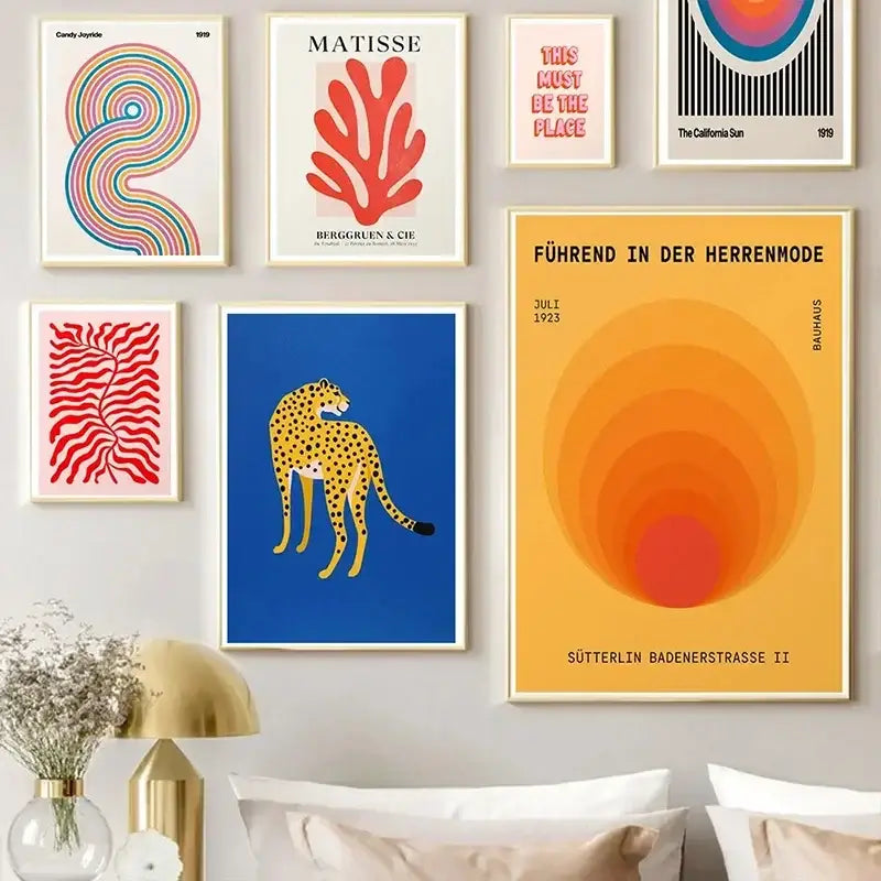 Abstract yellow and red circle wall art – living room canvas
