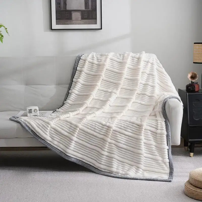 Decorbites light luxury cream ribbed sofa blanket bedroom throw