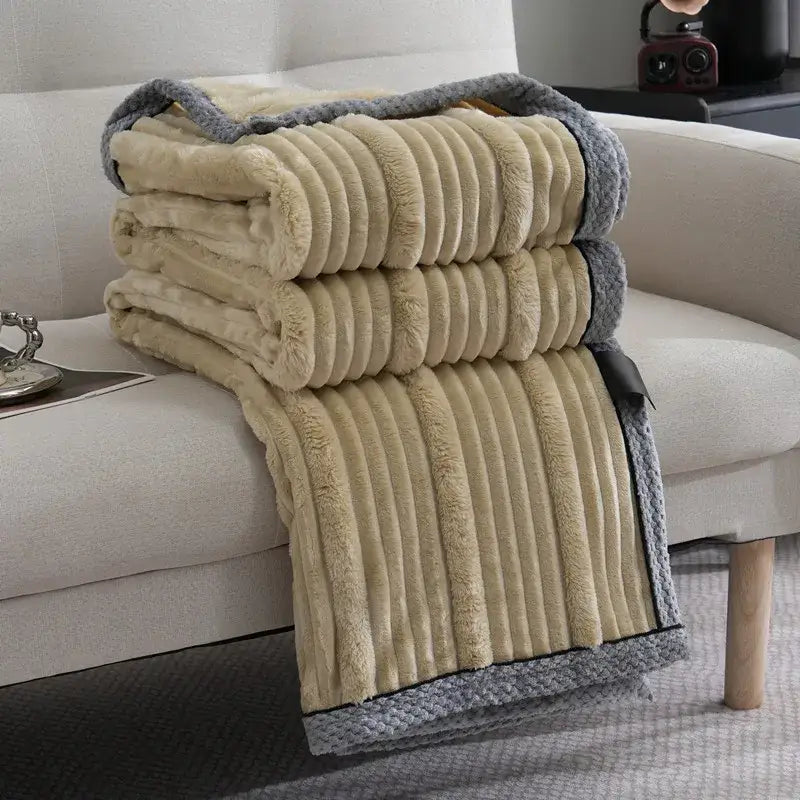 Decorbites light luxury cream ribbed sofa blanket bedroom throw