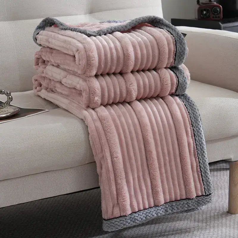 Decorbites light luxury cream ribbed sofa blanket bedroom throw