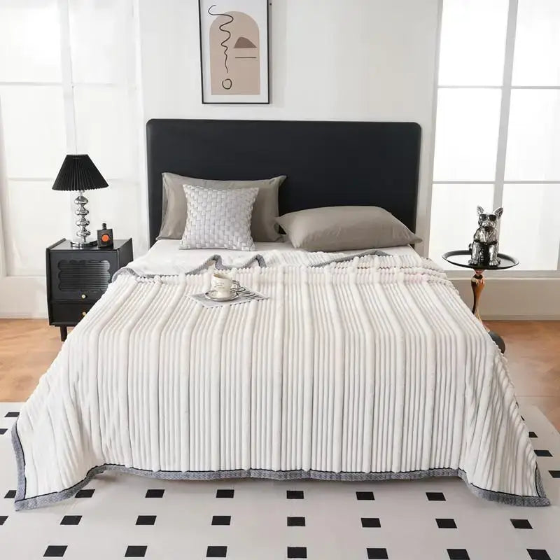 Decorbites light luxury cream ribbed sofa blanket bedroom throw