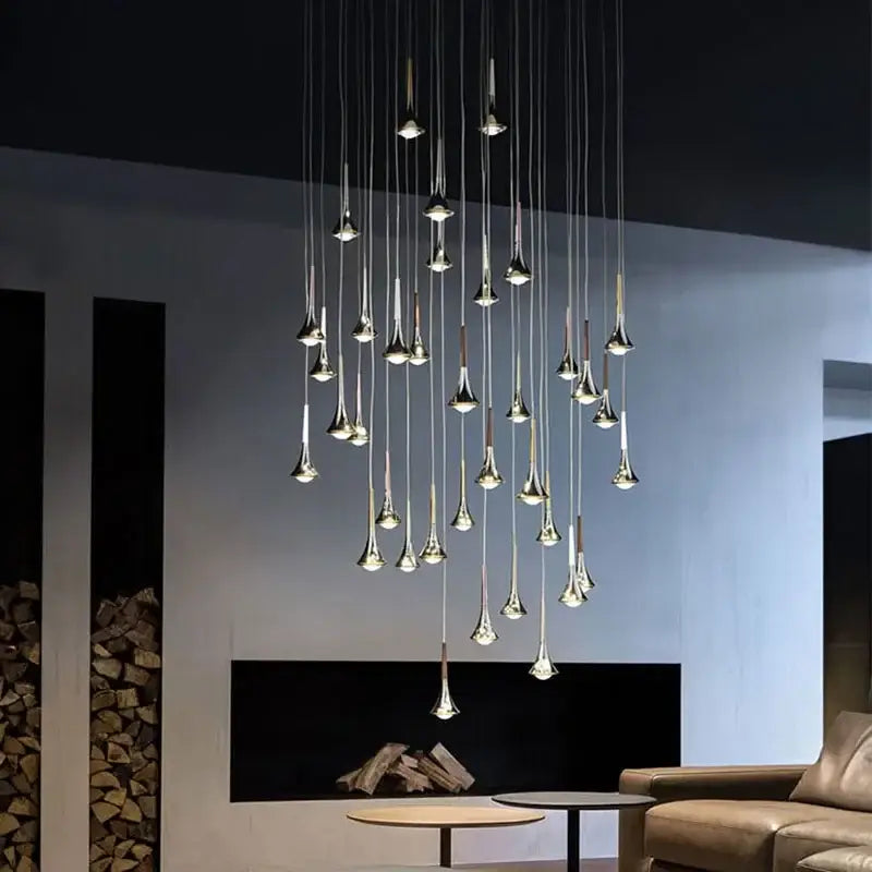 Decorbites light luxury meteor chrome & wood chandelier living room