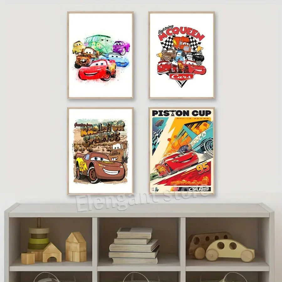 Lightning mcqueen cartoon car art framed prints for boys bedroom