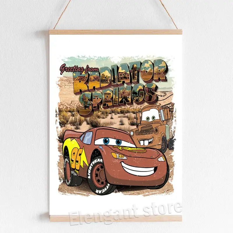 Lightning mcqueen cartoon car art framed prints for boys bedroom